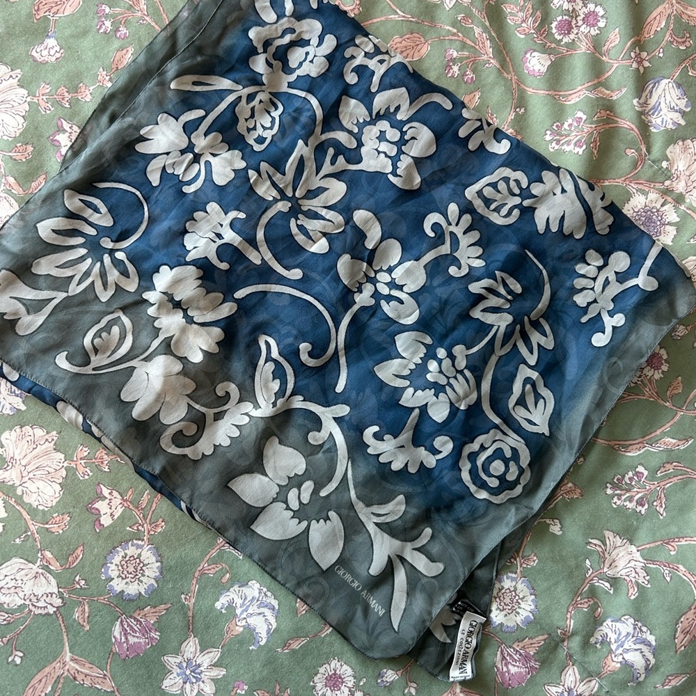 Vintage Giorgio Armani Blue Floral Silk Scarf